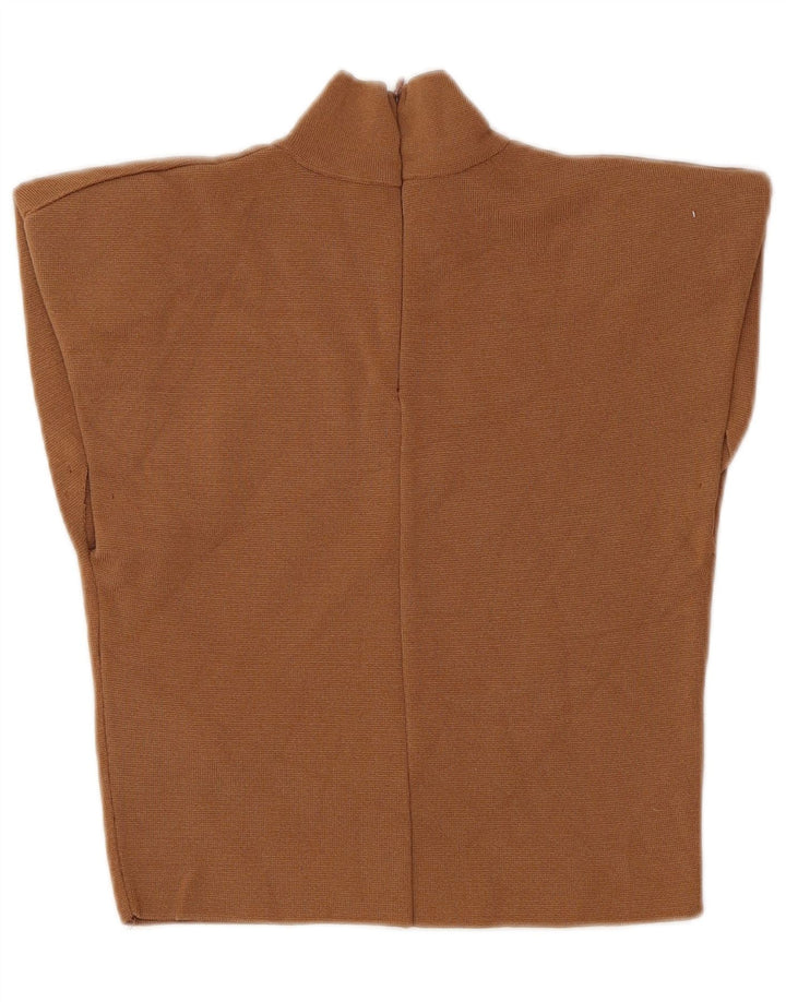 Zara Γυναικείο Αμάνικο Crop Top UK 12 Medium Brown Polyamide