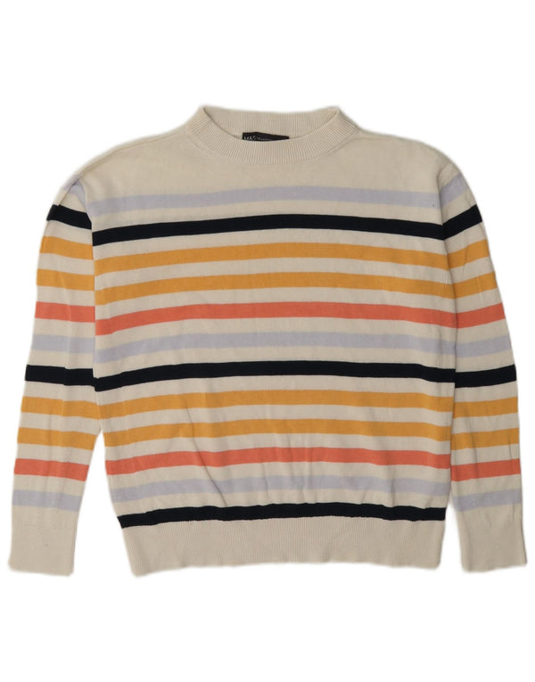 Marks & Spencer Γυναικείο πουλόβερ με λαιμόκοψη UK 6 XS Off White ριγέ