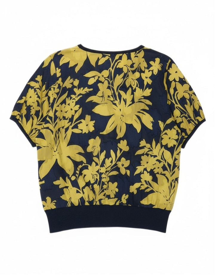 Vintage γυναικεία μπλούζα τοπ IT 48 XL Navy Blue Floral Βαμβακερό