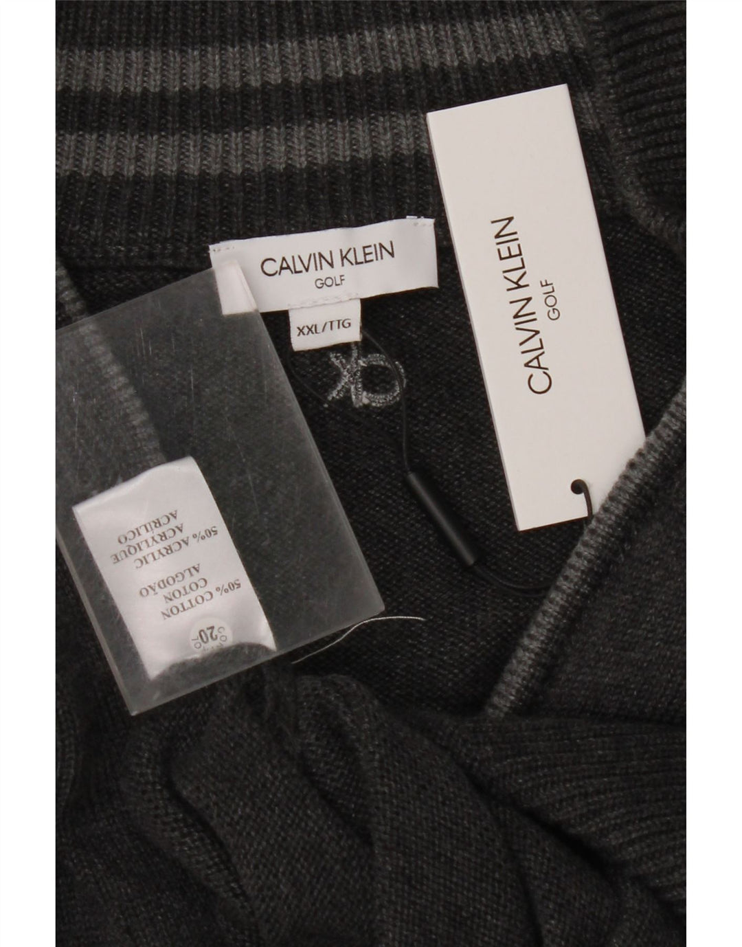 CALVIN KLEIN Ανδρικό πουλόβερ με φερμουάρ γκολφ 2XL γκρι βαμβακερό