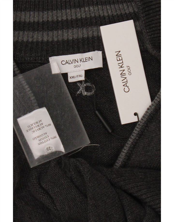CALVIN KLEIN Ανδρικό πουλόβερ με φερμουάρ γκολφ 2XL γκρι βαμβακερό