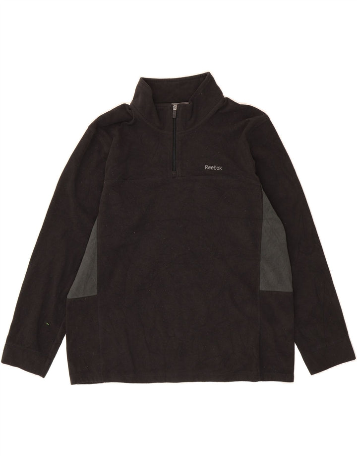 REEBOK Mens Zip Neck Fleece Jumper XL Black Colourblock Polyester Vintage Reebok and Second-Hand Reebok from Messina Hembry 