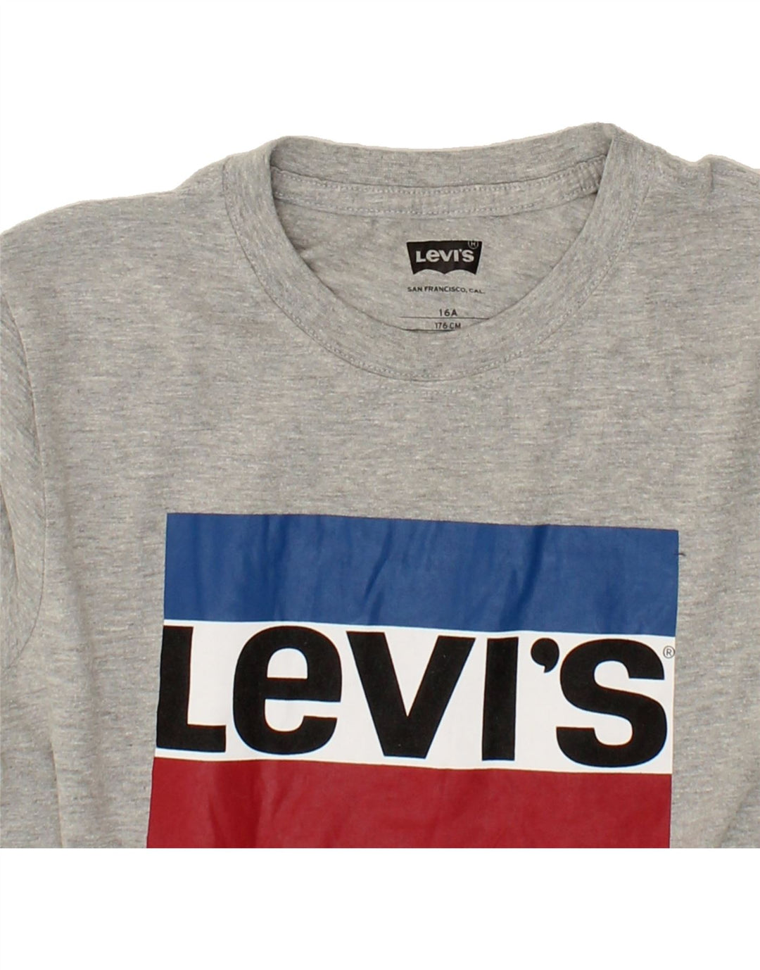 LEVI'S Boys Graphic T-Shirt Top 15-16 Years Grey Vintage Levi's and Second-Hand Levi's from Messina Hembry 