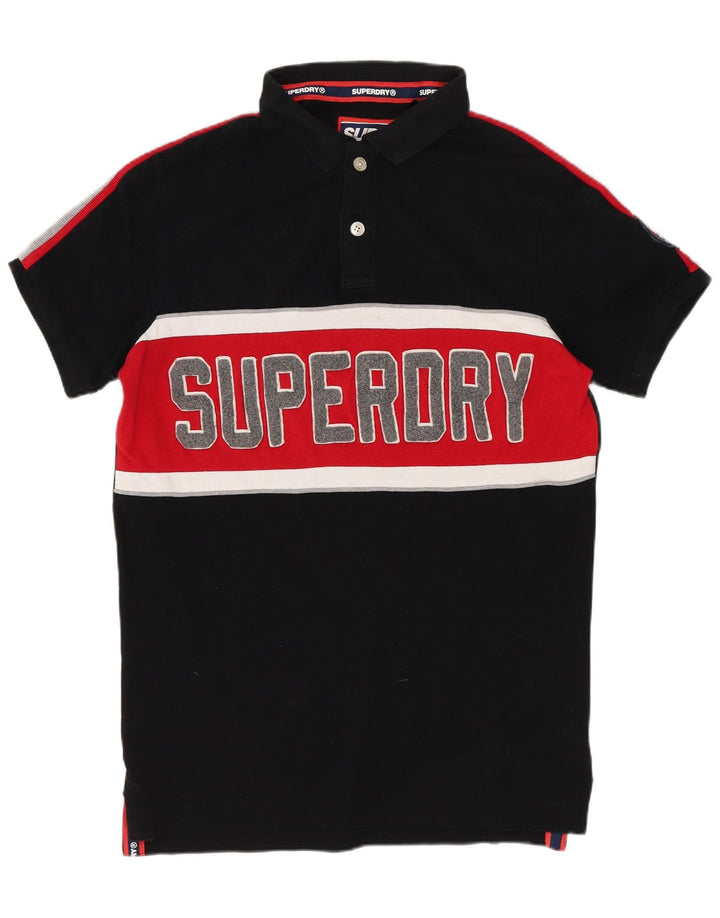 Ανδρικό γραφικό μπλουζάκι πόλο SUPERDRY, μεσαίο μαύρο χρώμα, βαμβακερό