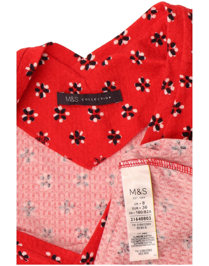 Marks & Spencer Γυναικεία Μπλούζα Τοπ UK 8 Μικρό κόκκινο φλοράλ βαμβακερό