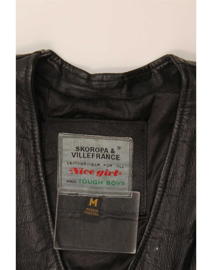 Vintage Γυναικείο Δερμάτινο Gilet UK 12 Medium Black Leather