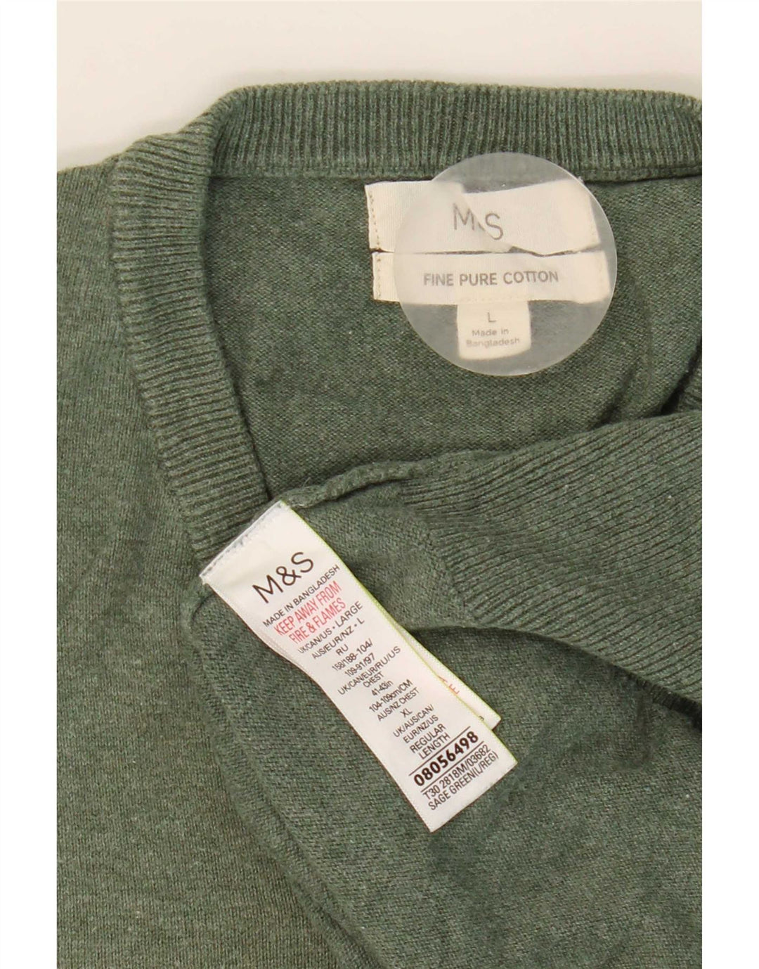 Marks & Spencer Ανδρικό πουλόβερ με λαιμόκοψη με λαιμόκοψη μεγάλο πράσινο βαμβακερό