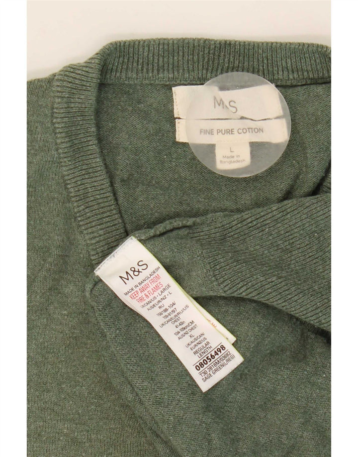 Marks & Spencer Ανδρικό πουλόβερ με λαιμόκοψη με λαιμόκοψη μεγάλο πράσινο βαμβακερό