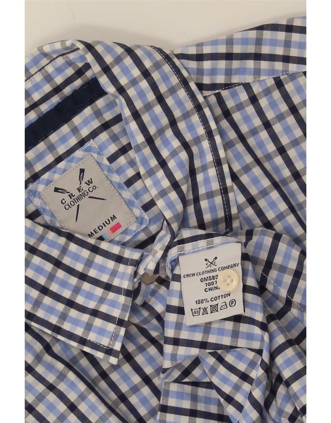 Ανδρικό κοντομάνικο πουκάμισο Crew Clothing, μεσαίο μπλε βαμβακερό Gingham