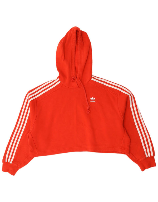 Adidas Womens Crop Oversized Hoodie Jumper UK 10 Small Red Cotton