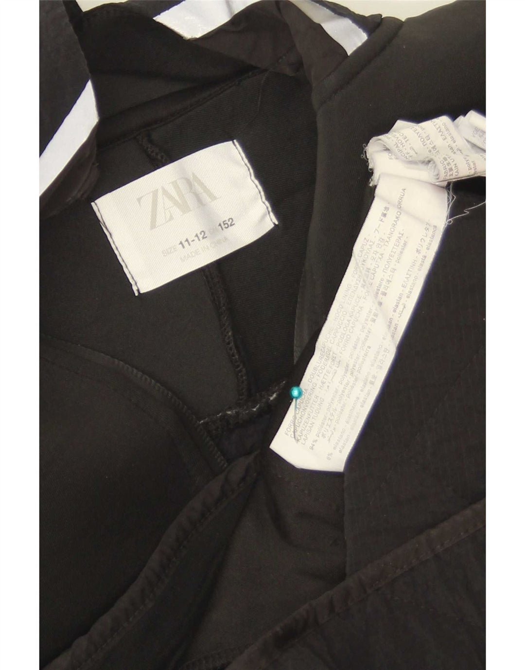 Zara Boys Hooded Rain Jacket 11-12 Years Black Polyester
