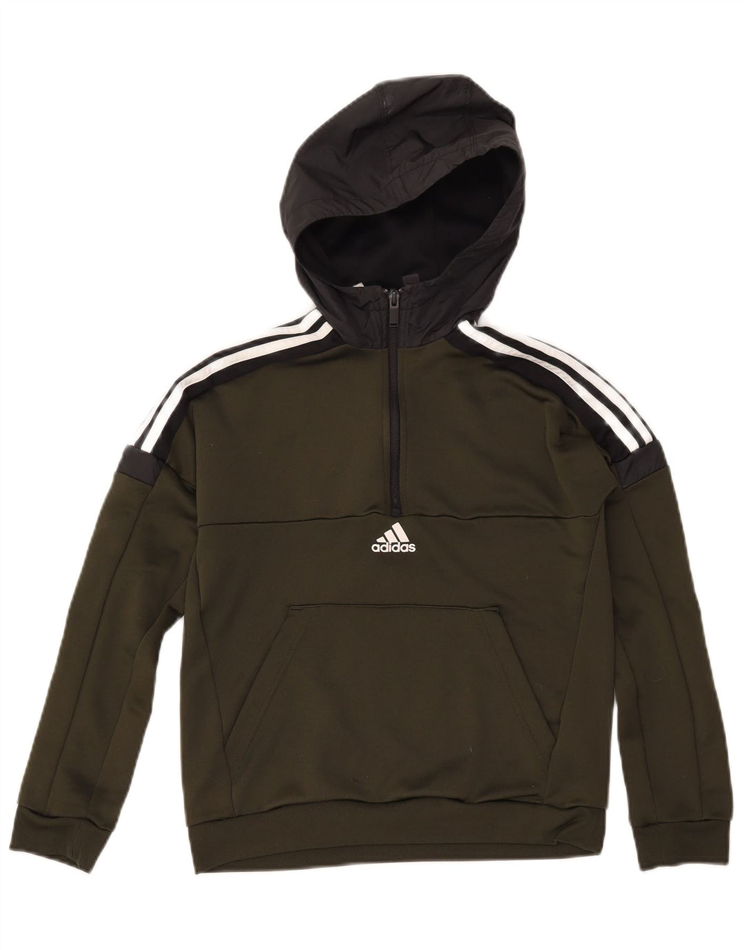 ADIDAS Boys Aeroready μπλούζα με κουκούλα με φερμουάρ 11-12 ετών πράσινο πολυεστέρα