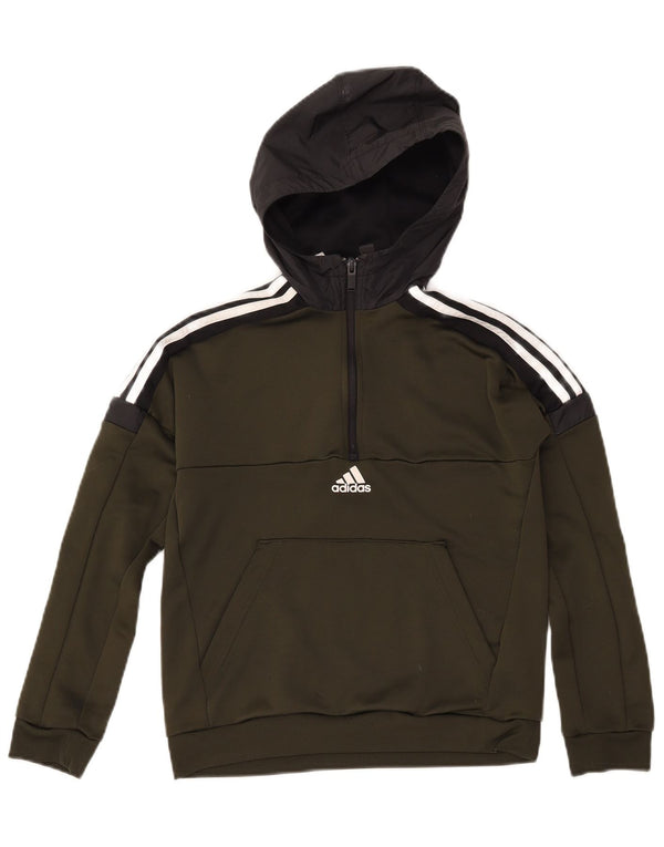 ADIDAS Boys Aeroready μπλούζα με κουκούλα με φερμουάρ 11-12 ετών πράσινο πολυεστέρα
