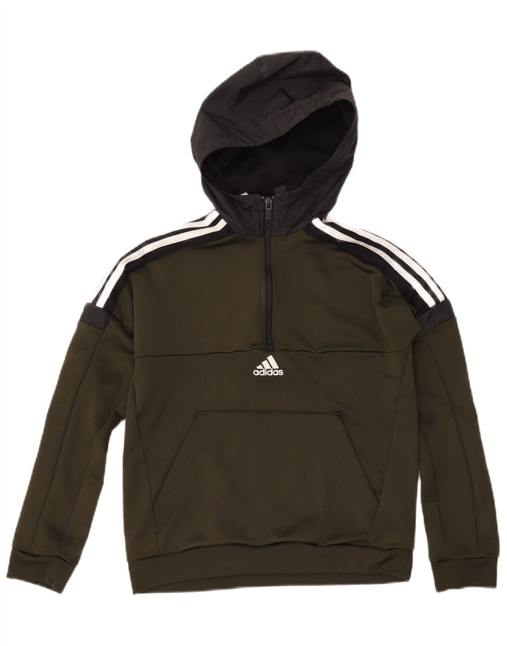 ADIDAS Boys Aeroready μπλούζα με κουκούλα με φερμουάρ 11-12 ετών πράσινο πολυεστέρα