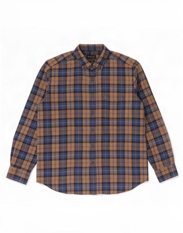 Ανδρικό φανελένιο πουκάμισο Massimo Dutti 2XL καφέ καρό