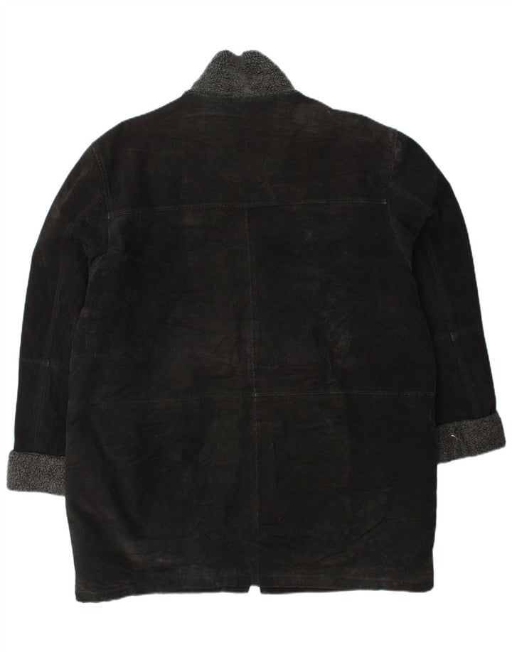 VINTAGE Γυναικείο Σουέντ Πανωφόρι UK 18 XL Μαύρο Δερμάτινο