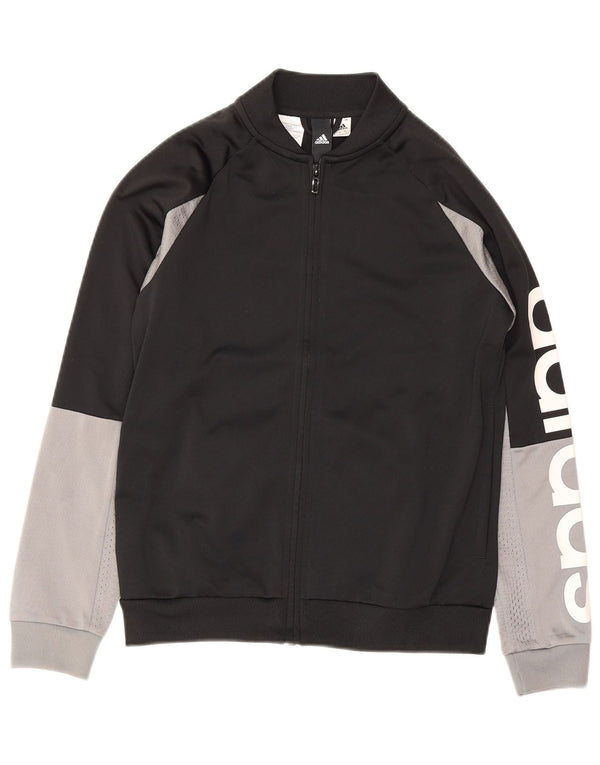 Adidas Boys Graphic Tracksuit Top Jacket 11-12 Years Black Colourblock