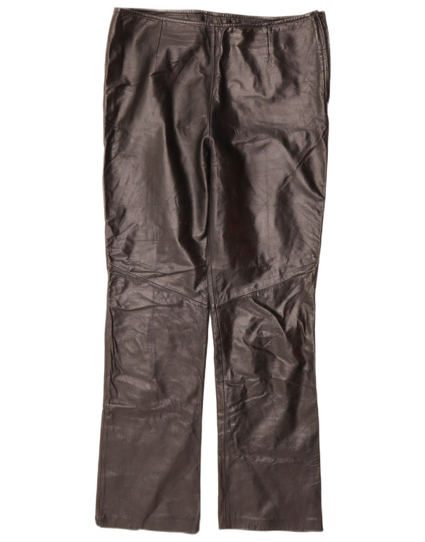 Γυναικείο ίσιο δερμάτινο παντελόνι DANIER UK 16 μεγάλο W34 L31 μαύρο δέρμα