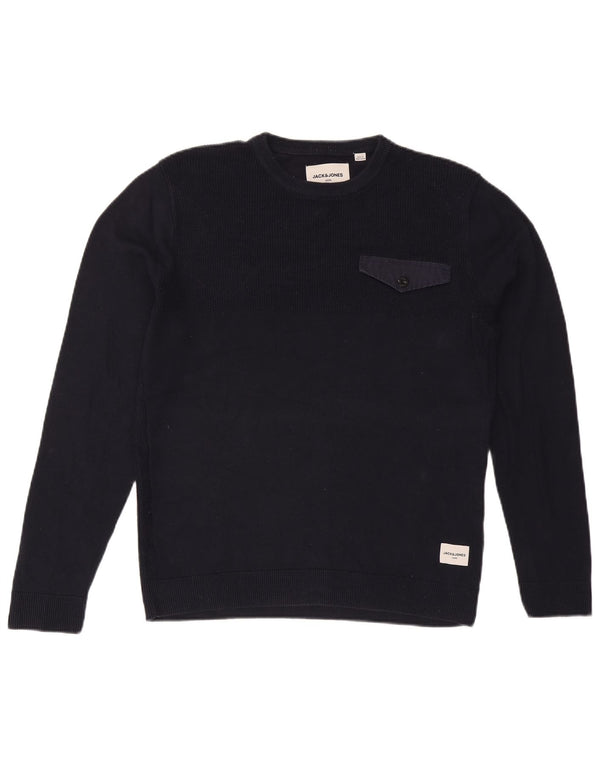 Jack & Jones Ανδρικό πουλόβερ με λαιμόκοψη μεγάλου μπλε βαμβακερό