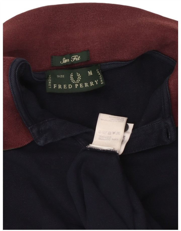 Fred Perry Ανδρικό μακρυμάνικο μπλουζάκι πόλο με λεπτή εφαρμογή, βαμβακερό μπλε ναυτικό