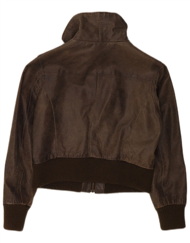 BAY Γυναικείο Crop Δερμάτινο Μπουφάν UK 16 Large Brown Δερμάτινο