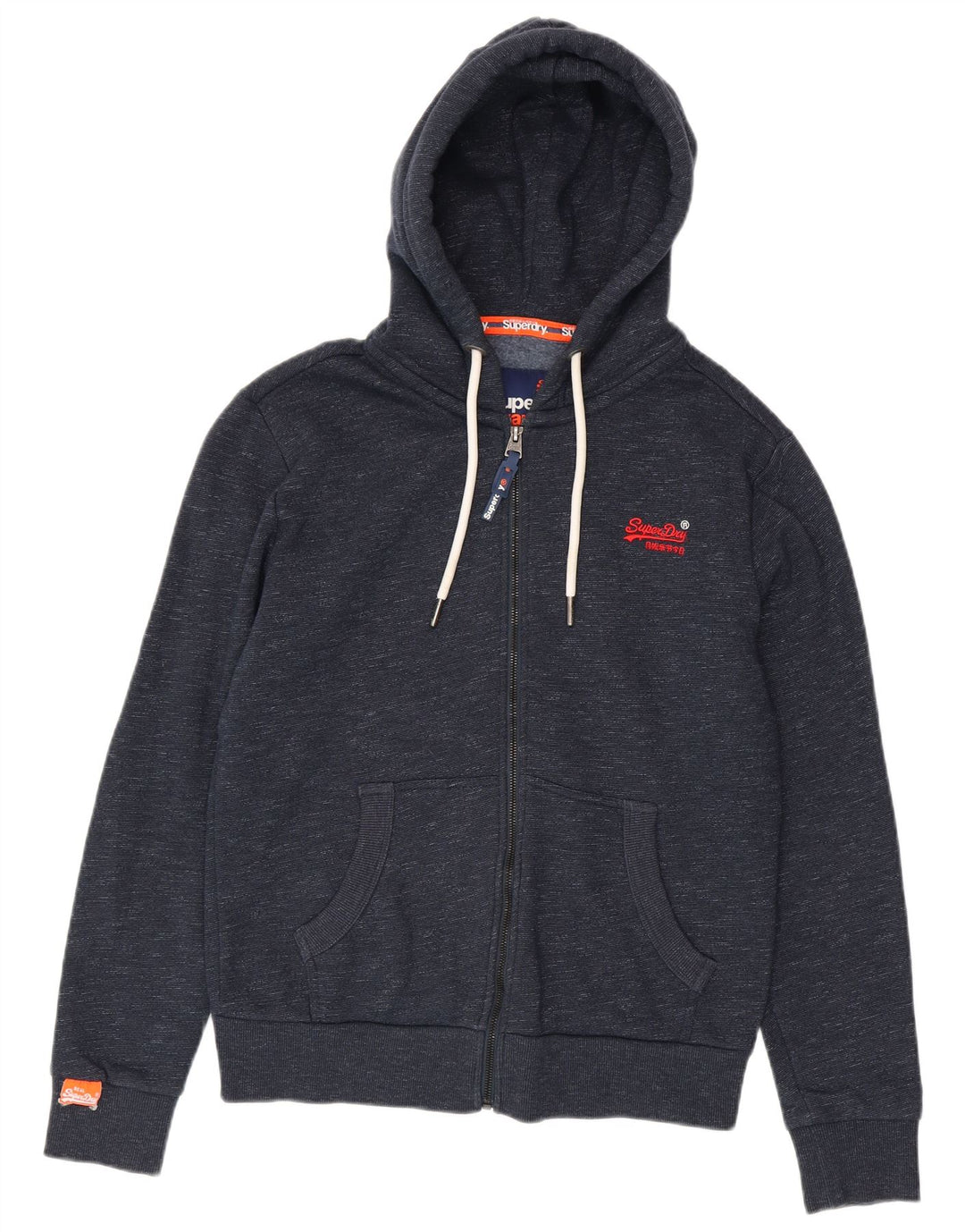 Ανδρικό πουλόβερ με κουκούλα με φερμουάρ Superdry, βαμβακερό, μεσαίο μπλε ναυτικό