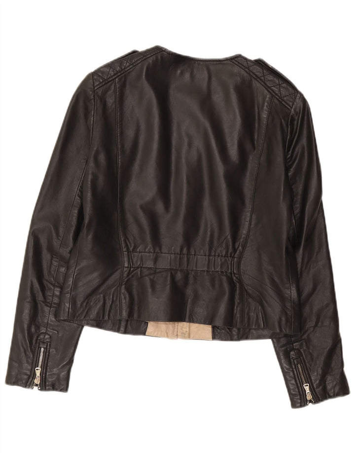 Massimo Dutti Γυναικείο Δερμάτινο Μπουφάν UK 14 Large Μαύρο Δερμάτινο