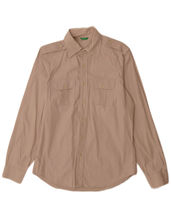 Benetton Mens Military Military Shirt Medium Beige Cotton