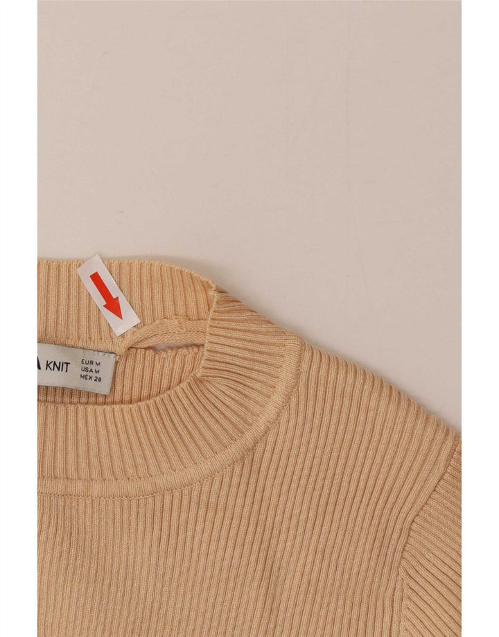 Zara Γυναικείο Crop Top 3/4 Sleeve UK 12 Medium Beige