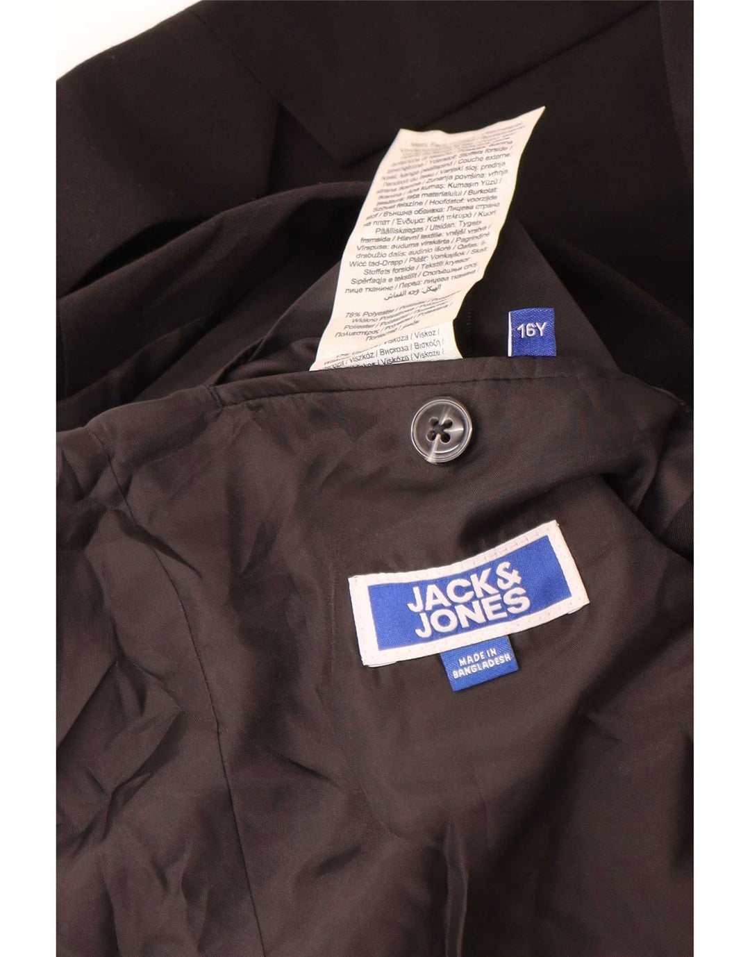 Jack & Jones Boys 2 Button Blazer Jacket 15-16 Years Black Polyester