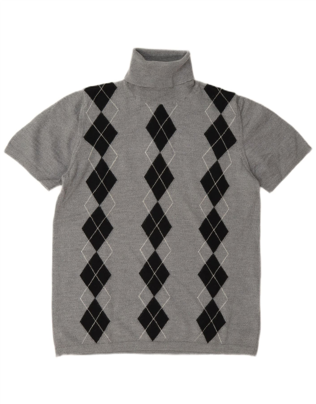 Vintage γυναικείο πουλόβερ με ρολό λαιμόκοψη UK 14 Medium Grey Argyle/Diamond