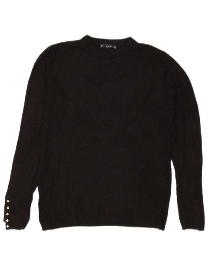 Zara Γυναικείο πουλόβερ με λαιμόκοψη UK 12 Medium Μαύρο