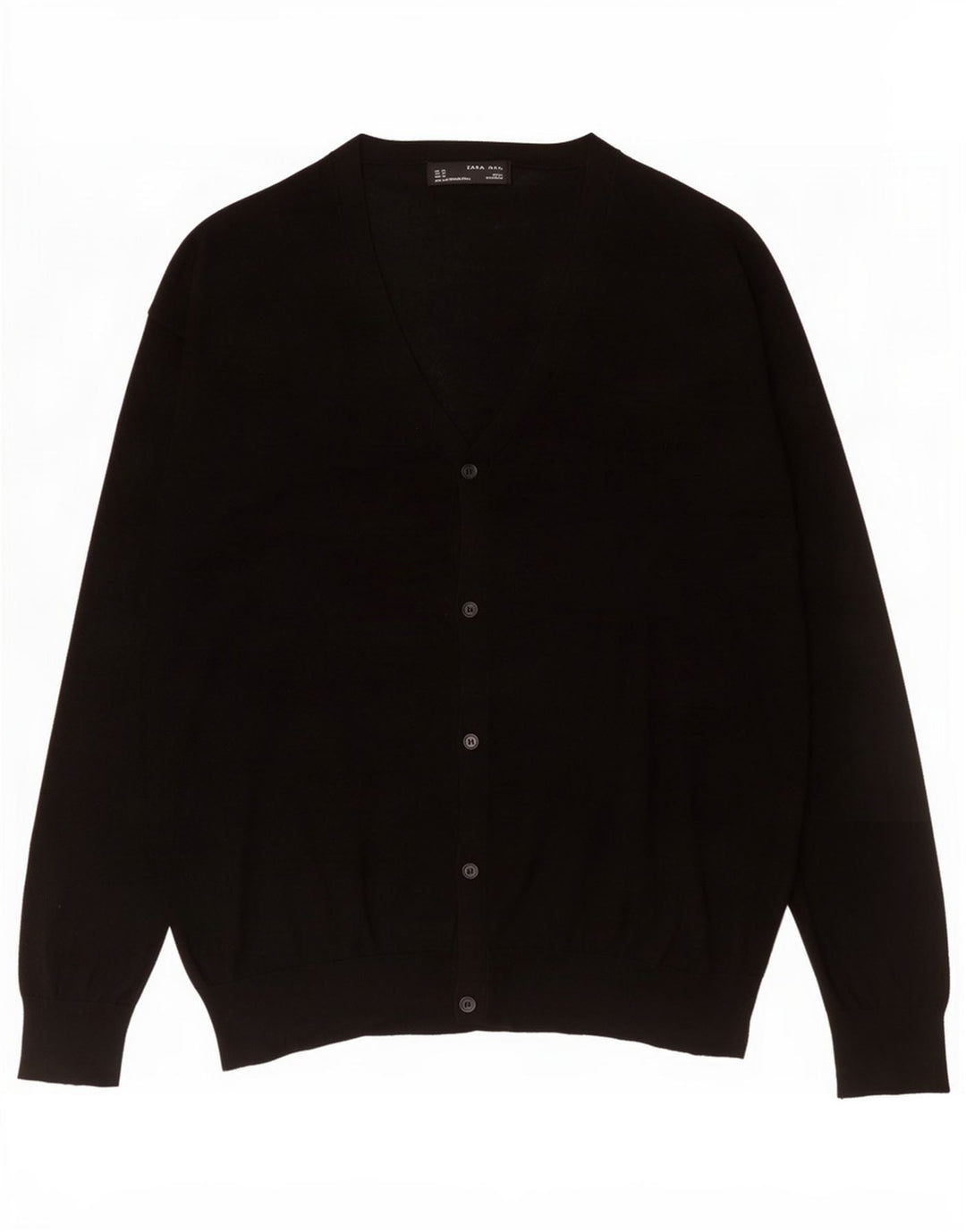 Zara Mens Cardigan Sweater XL Black Silk