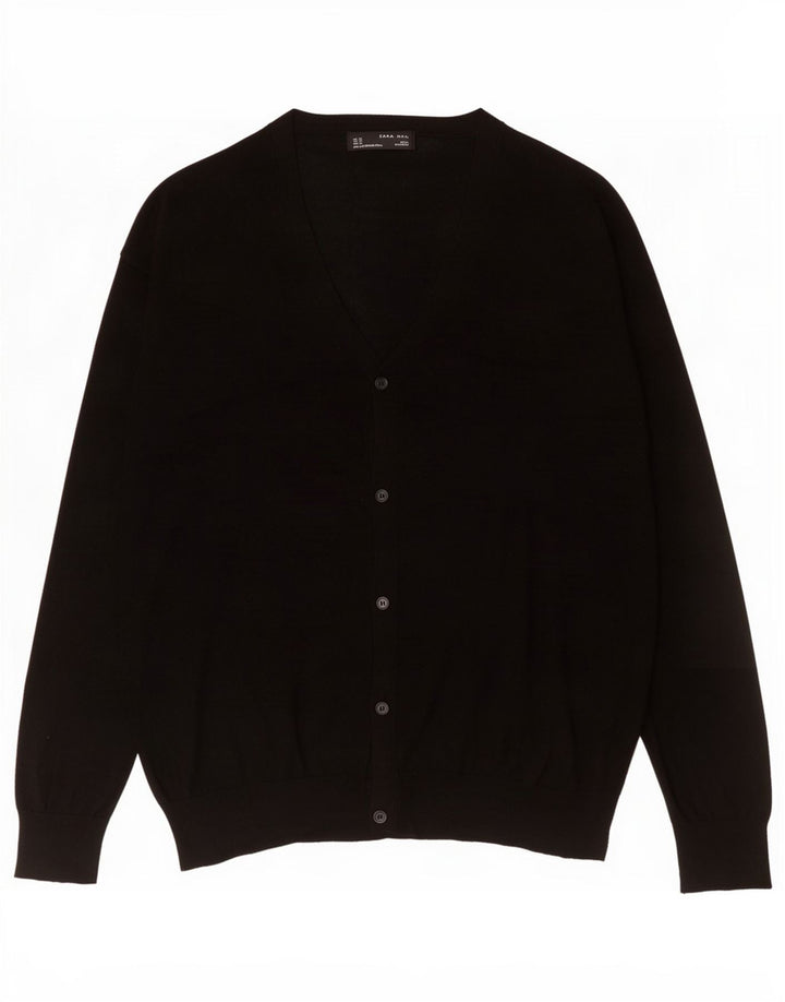 Zara Mens Cardigan Sweater XL Black Silk
