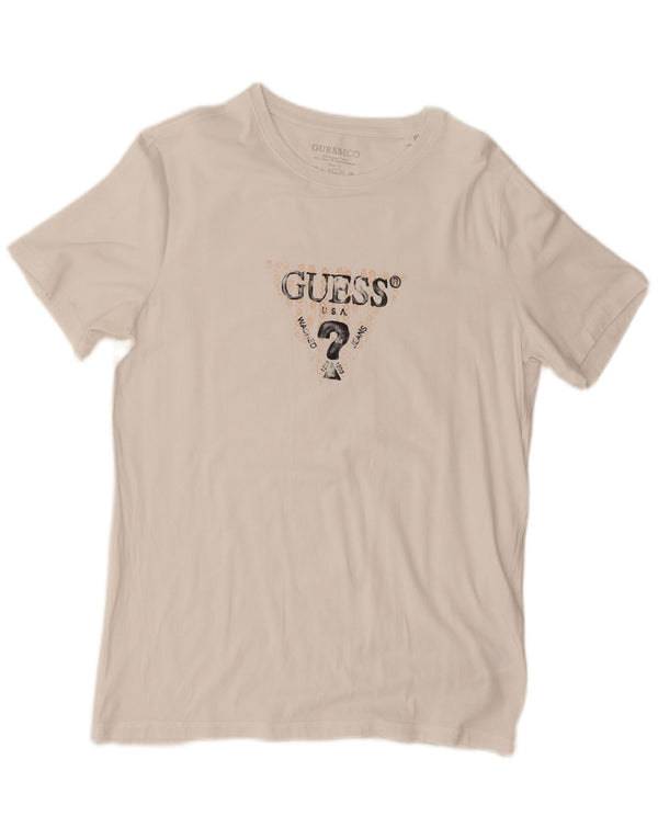 Γυναικείο γραφικό μπλουζάκι Guess Slim Fit Top UK 16 μεγάλο λευκό βαμβακερό