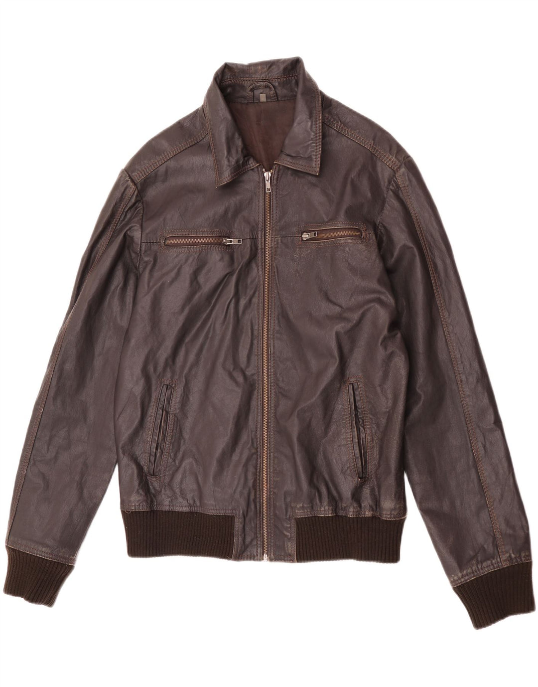 Project Ανδρικό Δερμάτινο Μπουφάν UK 40 Large Brown