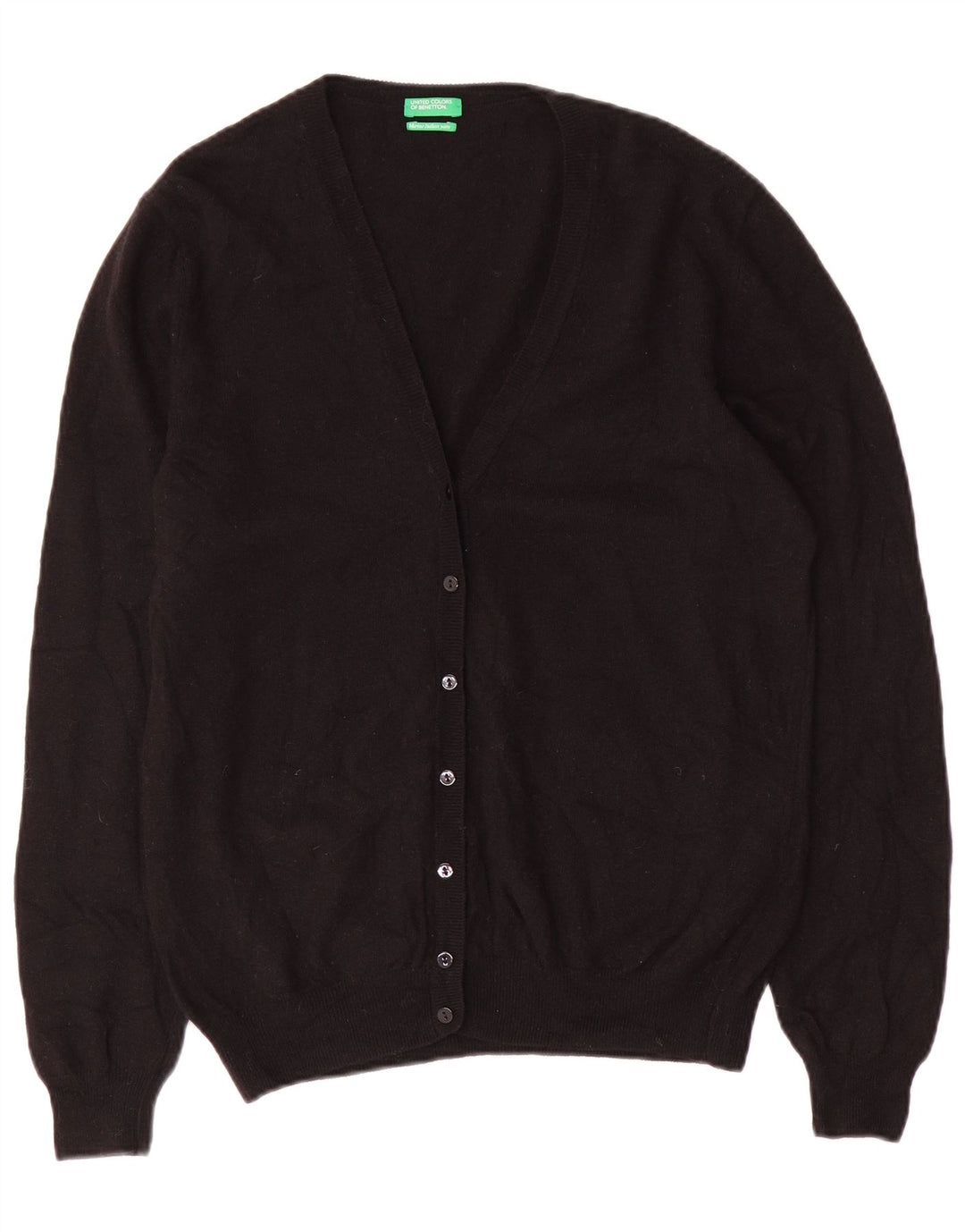 BENETTON Γυναικεία Ζακέτα πουλόβερ UK 18 XL Μαύρο Μαλλί Merino