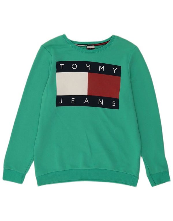 Γυναικείο γραφικό φούτερ Tommy Hilfiger Jumper UK 16 μεγάλο πράσινο βαμβακερό