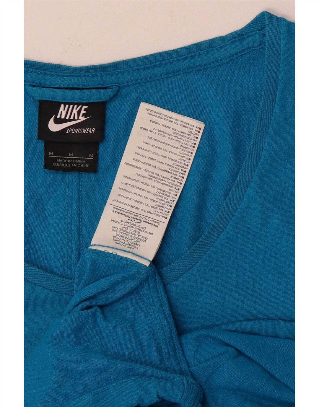 Γυναικείο T-Shirt Nike τοπ UK 14 μεσαίου μπλε βαμβακερό