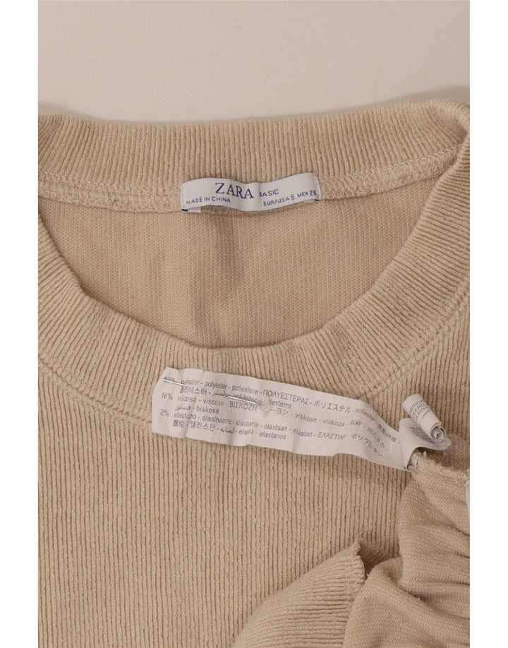 Zara Γυναικείο τοπ μακρυμάνικο UK 10 Small Beige Polyester
