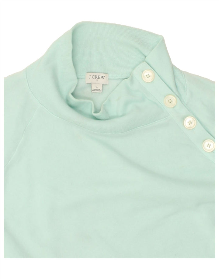 J. CREW Womens Button Neck Sweatshirt Jumper UK 16 Large Turquoise Cotton Vintage J. Crew and Second-Hand J. Crew from Messina Hembry 