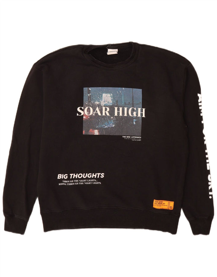 Ανδρικό γραφικό φούτερ Zara Jumper μεγάλο μαύρο βαμβακερό