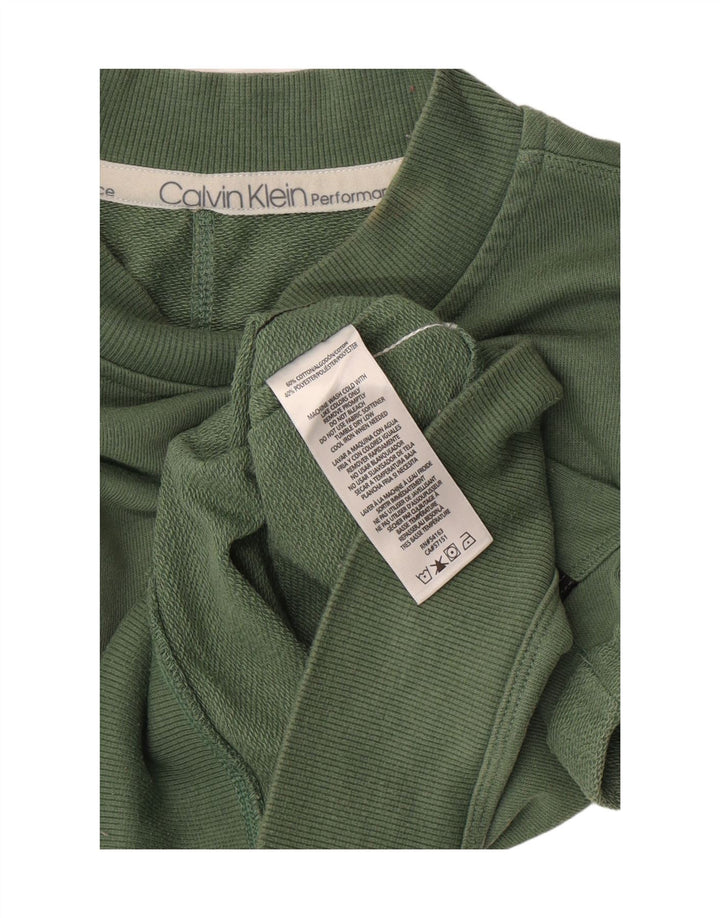 CALVIN KLEIN Womens Crop Graphic Sweatshirt Jumper UK 14 Medium Green Vintage Calvin Klein and Second-Hand Calvin Klein from Messina Hembry 