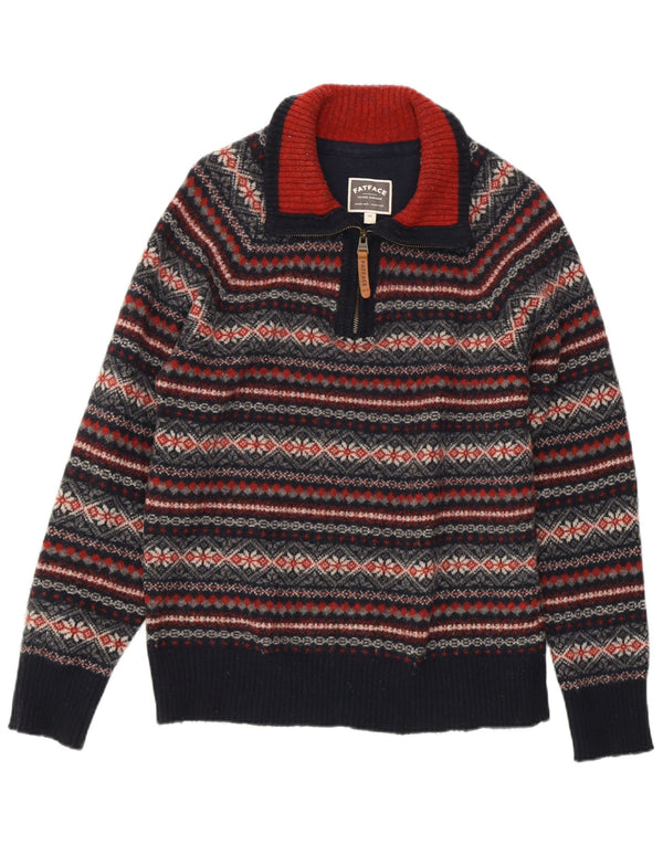 FAT FACE Γυναικείο πουλόβερ με φερμουάρ UK 14 Medium Navy Blue Fair Isle