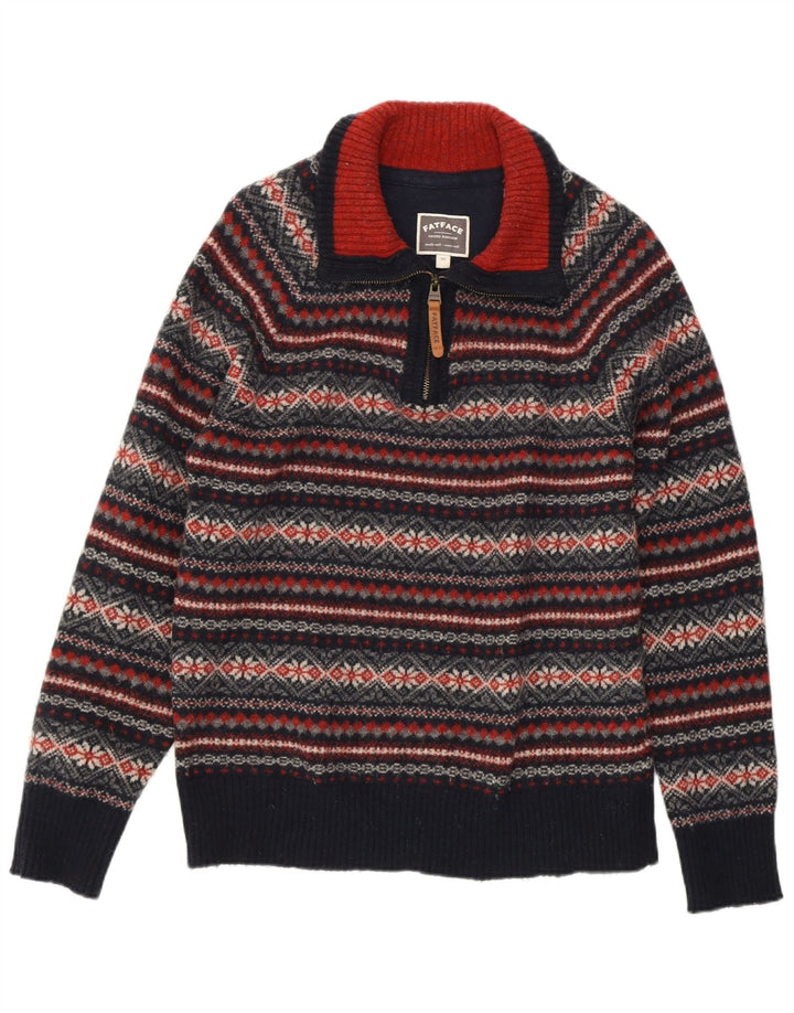 FAT FACE Γυναικείο πουλόβερ με φερμουάρ UK 14 Medium Navy Blue Fair Isle
