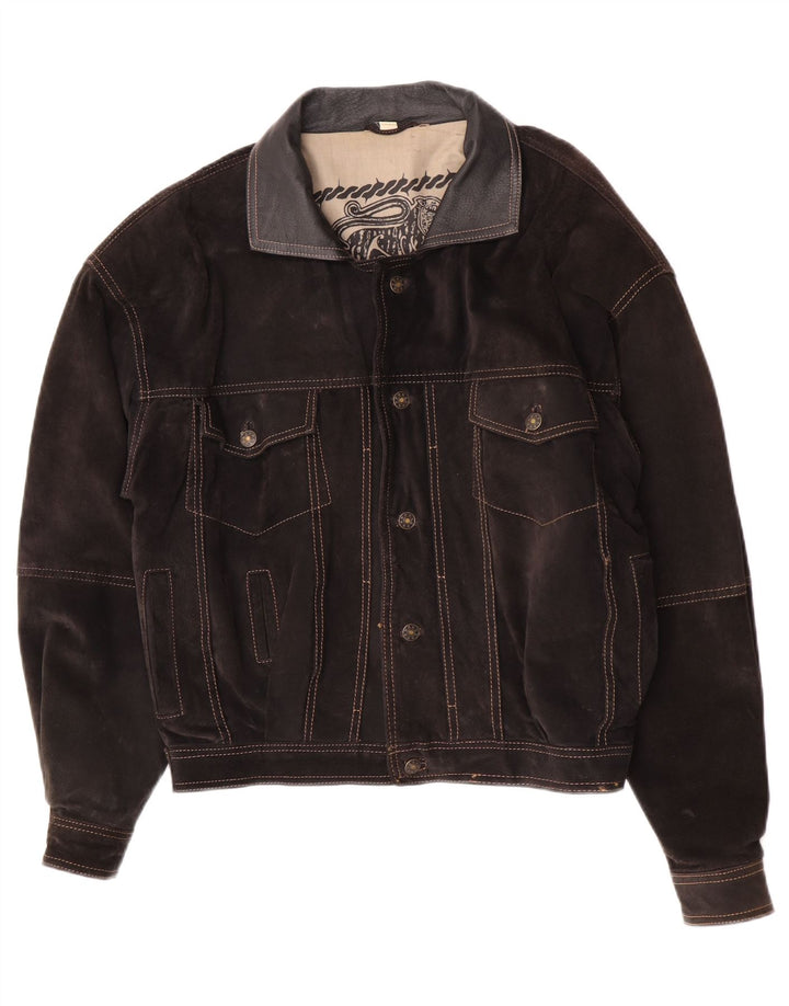 John F Gee Mens Bomber Oversized Δερμάτινο Μπουφάν IT 46 Small Brown Suede
