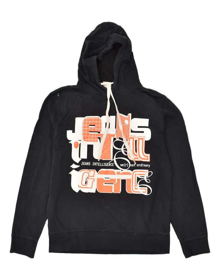 JACK & JONES Mens Graphic Hoodie Jumper Large Navy Blue Cotton | Vintage Jack & Jones | Thrift | Second-Hand Jack & Jones | Used Clothing | Messina Hembry 