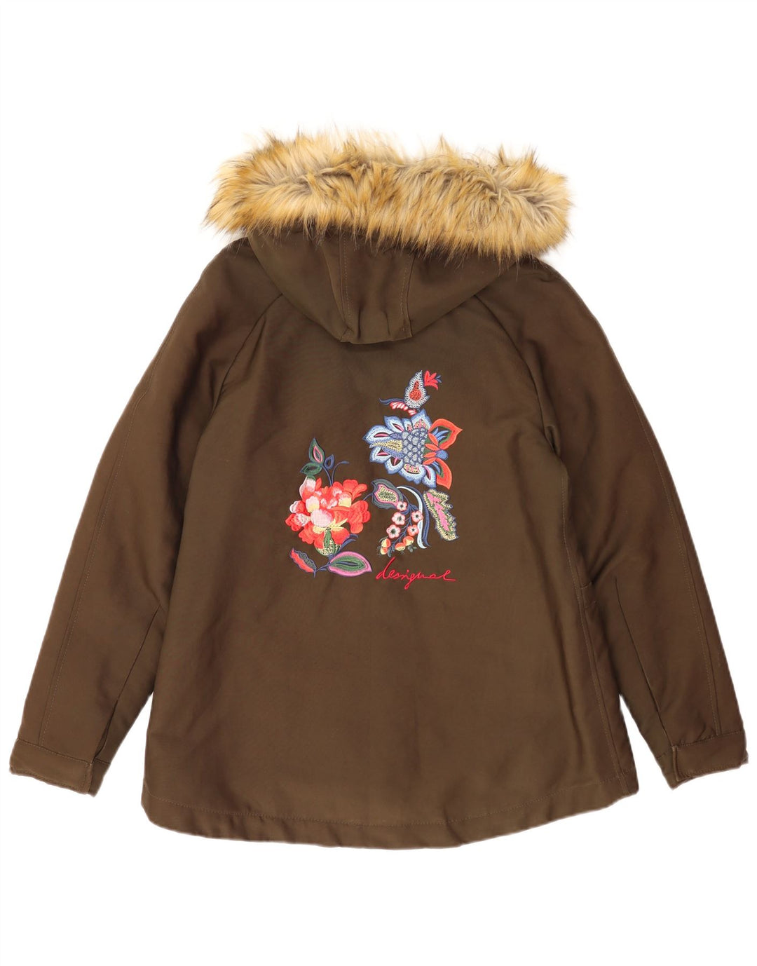 Desigual Γυναικείο Μπουφάν Parka με κουκούλα γραφικών EU 38 από μεσαίο χακί βαμβάκι