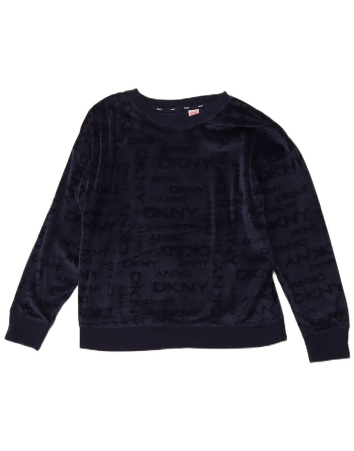 DKNY Γυναικείο Γραφικό Fleece Jumper UK 14 Medium Navy Blue Polyester