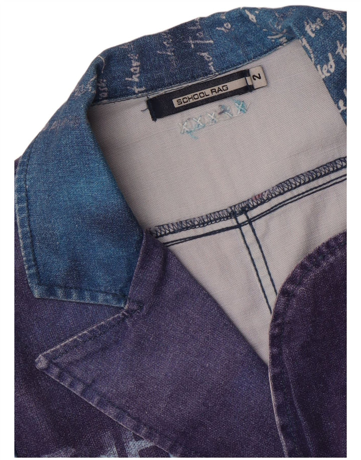 Vintage γυναικείο τζάκετ με 3 κουμπιά γραφικό σακάκι US 2 XS Blue Colourblock